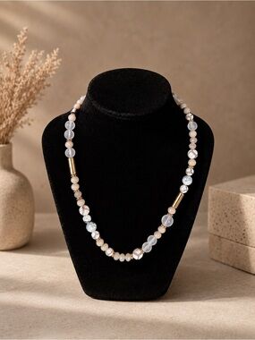 Make A Wish Boutique Neutral Beaded Necklace with Gold Accents
